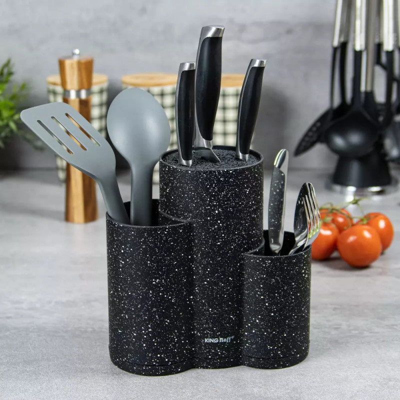 Поставка за ножове KingHoff 1561, Мраморно покритие, 23х10х22.2 cm, Черен