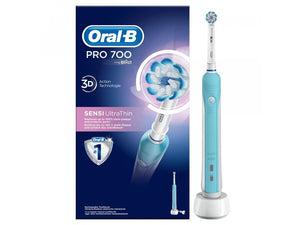 Periuță de dinți electrică Oral-B PRO 700 Sensi Clean 157786, Alb și Albastru
