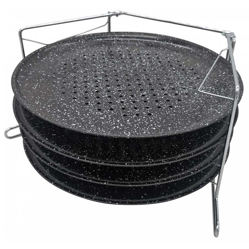 Set de tăvi pentru pizza KingHoff 1553, 5 piese, 38,5 cm, negru