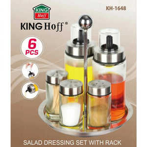 Set de 6 solnițe și ulei de măsline Kinghoff 1648, suport rotativ, sticlă/oțel inoxidabil
