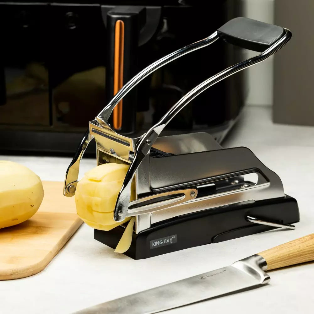Feliator de cartofi KingHoff 1207, De la 25 la 49 de felii, Mâner cu vid, Oțel inoxidabil/negru