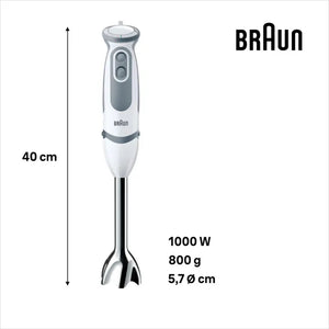 Blender Braun Multiquick 5200, 1000W, 0.6l, 21 setări de viteză, Alb/gri