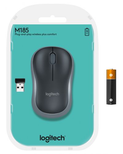 Mouse optic wireless Logitech M185, USB, albastru/negru