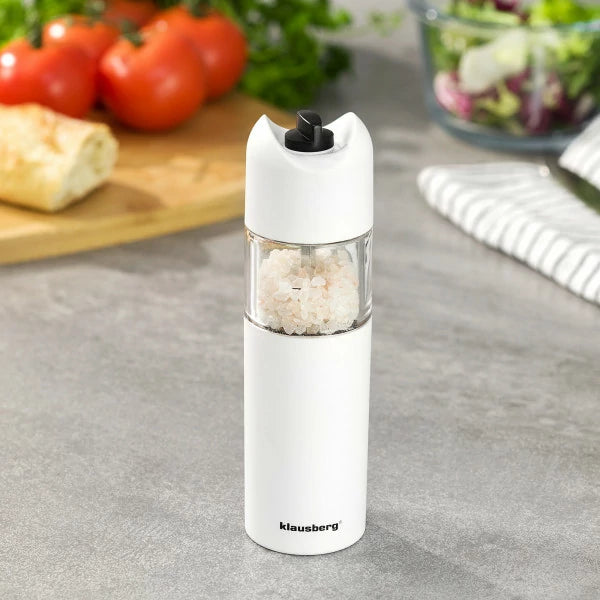 Râșniță automată de sare sau piper Klausberg KB 7437, 6 baterii AA, cap ceramic, alb