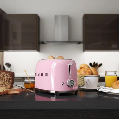 Prăjitor de pâine SMEG TSF01PKEU, design retro din anii '50, 2 felii, 6 niveluri, 3 programe, roz