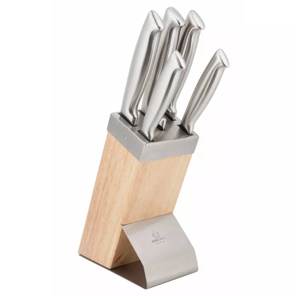 Set de cuțite KingHoff 3461, lamă din oțel inoxidabil, mâner din lemn, 6 piese
