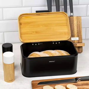 Cutie pentru pâine Kinghoff 1735, oțel, capac din bambus