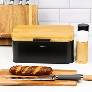 Cutie pentru pâine Kinghoff 1735, oțel, capac din bambus