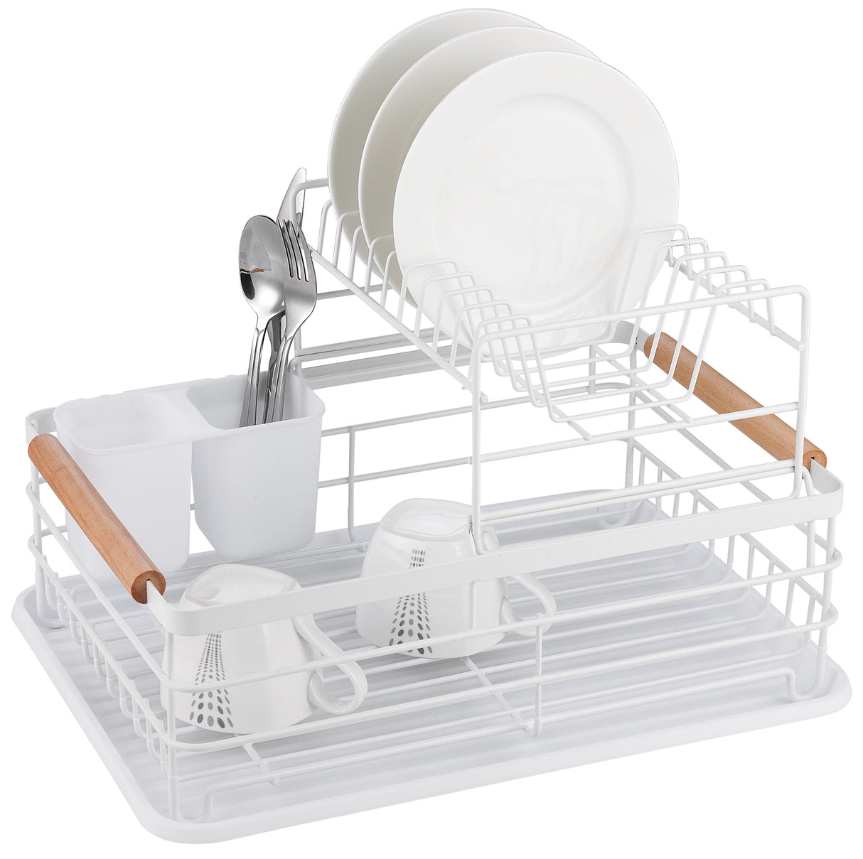 Uscător de vase Kinghoff, 2 niveluri, suport pentru tacâmuri, bambus