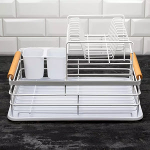 Uscător de vase Kinghoff, 2 niveluri, suport pentru tacâmuri, bambus