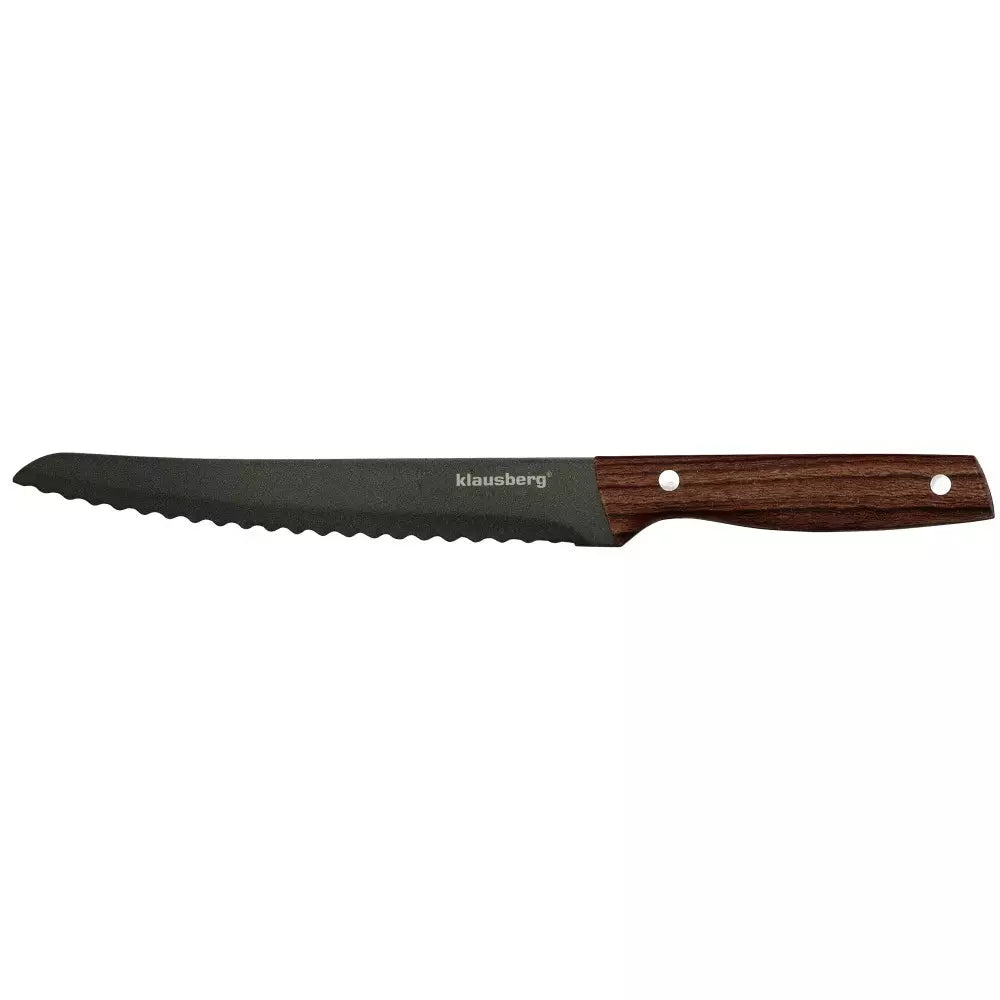 Set cuțite cu suport Klausberg 7616, 6 piese, Inox, Maro/Gri