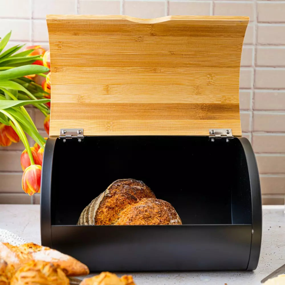 Cutie pentru pâine Klausberg 7711, 32 cm, Construcție ușoară și robustă, Bambus, Maro/negru