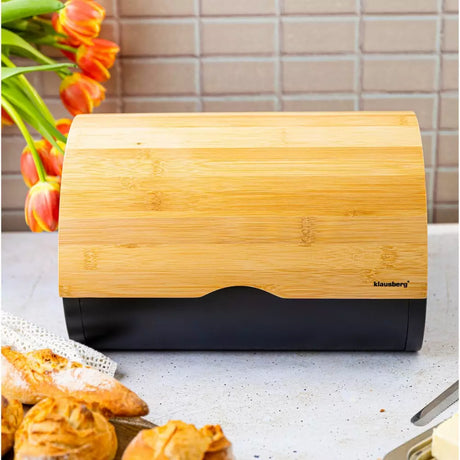Cutie pentru pâine Klausberg 7711, 32 cm, Construcție ușoară și robustă, Bambus, Maro/negru