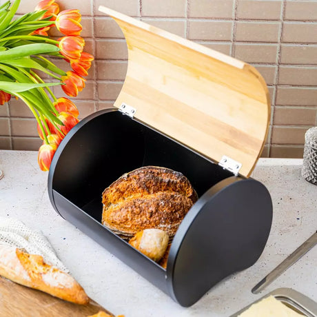 Cutie pentru pâine Klausberg 7711, 32 cm, Construcție ușoară și robustă, Bambus, Maro/negru