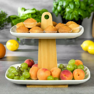 Tavă de servire, Kassel 93562, porțelan, lemn de salcâm, alb