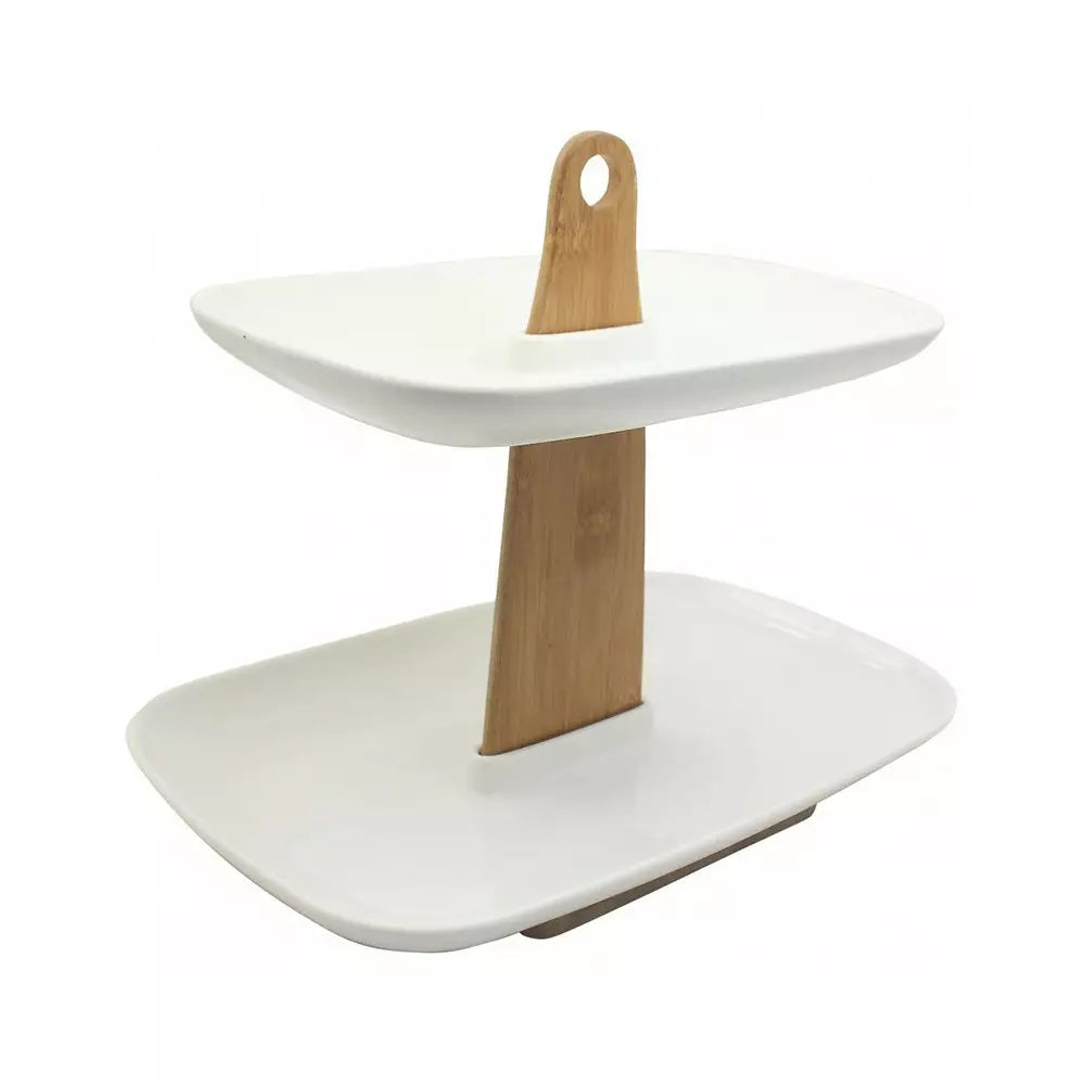 Tavă de servire, Kassel 93562, porțelan, lemn de salcâm, alb