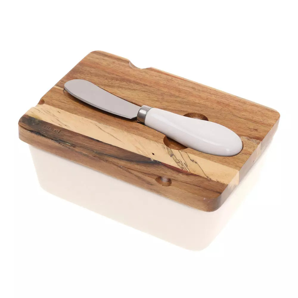 Set de ulei Kassel, lemn de salcâm, porțelan, 3 piese