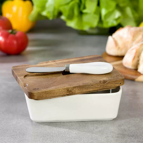 Set de ulei Kassel, lemn de salcâm, porțelan, 3 piese