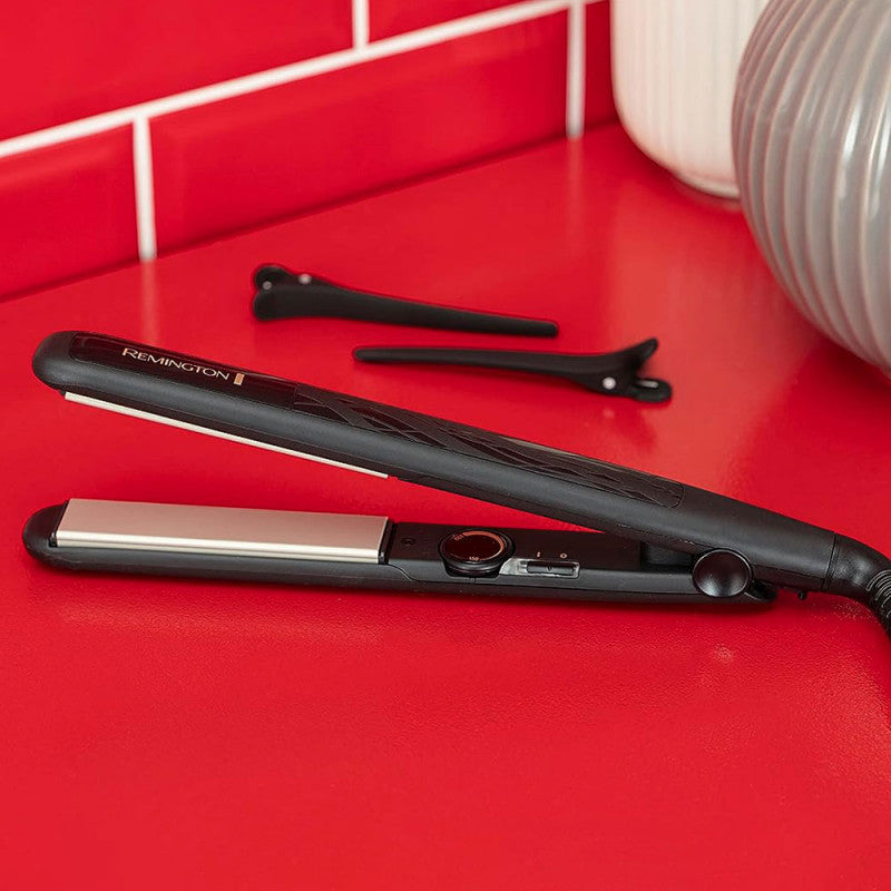 Placă de îndreptat părul Remington S3500, încălzire în 15 secunde, ceramică, turmalină, 230ºC, neagră