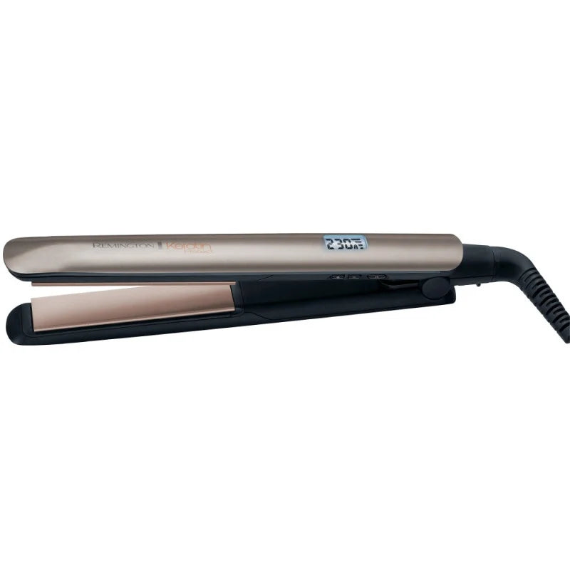 Placă de îndreptat părul Remington S8540 Keratin Protect, plăci ceramice, 9 setări de temperatură, 150°C - 230°C, afișaj LCD, bronz/negru
