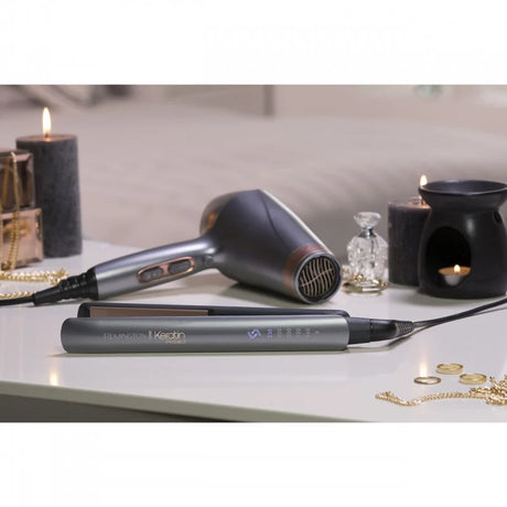 Placă de îndreptat părul Remington Keratin Protect S8598, înveliș ceramic, 230°C, gri