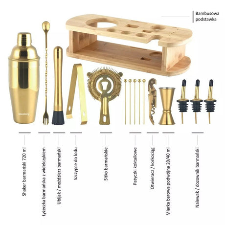 Set cocktail Klausberg 7583, 17 piese, suport din bambus, auriu