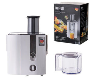 Storcător de fructe Braun J500WH, 900 W, Recipient suc 1,25 l, Recipient pulpă 2 l, 2 viteze, Alb