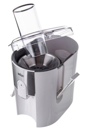 Storcător de fructe Braun J500WH, 900 W, Recipient suc 1,25 l, Recipient pulpă 2 l, 2 viteze, Alb