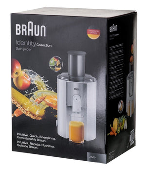 Storcător de fructe Braun J500WH, 900 W, Recipient suc 1,25 l, Recipient pulpă 2 l, 2 viteze, Alb