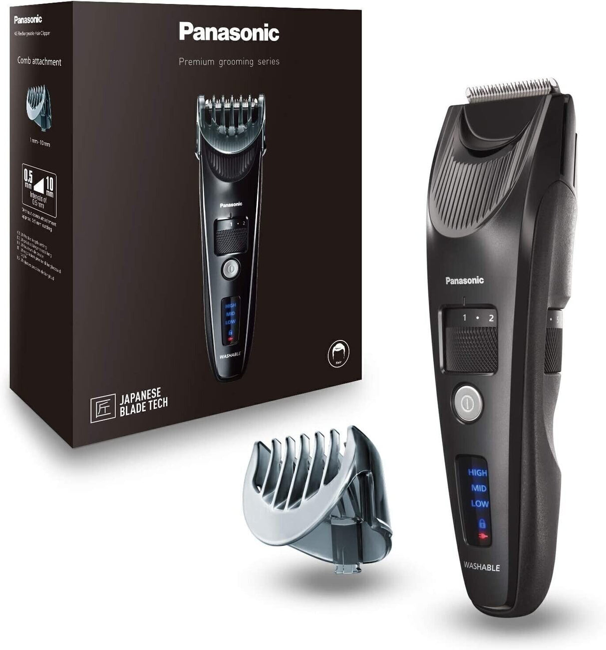 Mașină de tuns Panasonic ER-SC40-K803, lavabilă, motor liniar de mare viteză, 1-10 mm, 19 setări, design ergonomic, Li-ion, neagră