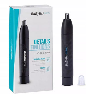 Aparat de tuns pentru nas/urechi BaByliss E650E, cap detașabil și lavabil, baterii, negru