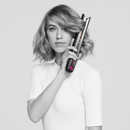 Placă de îndreptat părul Dyson Corrale HS03, 3 setări de temperatură, afișaj OLED, utilizare cu fir și fără fir, gri/fuchsia