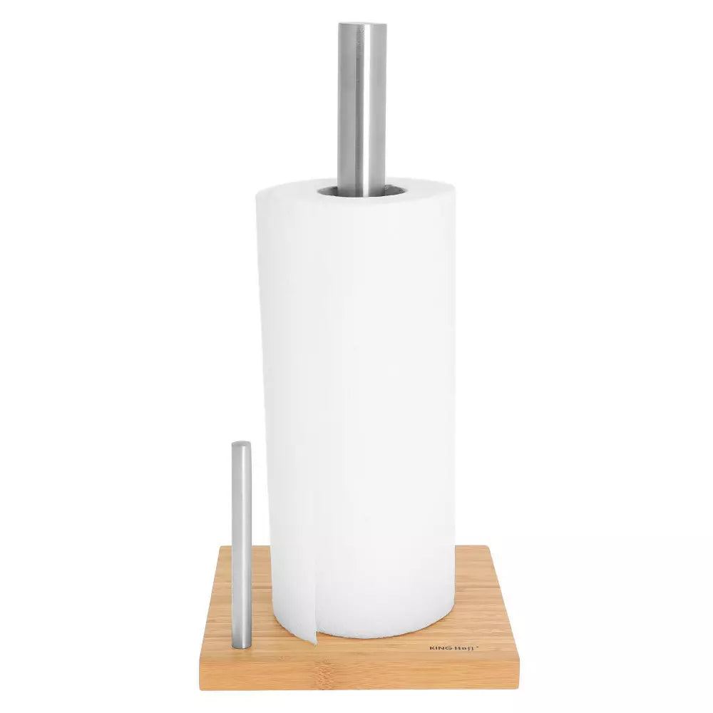 Suport hârtie de bucătărie KingHoff 3921, 22x11 cm, Bambus/Oțel inoxidabil