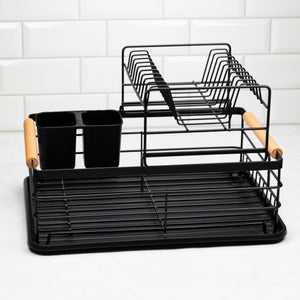 Uscător de vase Kinghoff, 2 niveluri, suport pentru tacâmuri, bambus