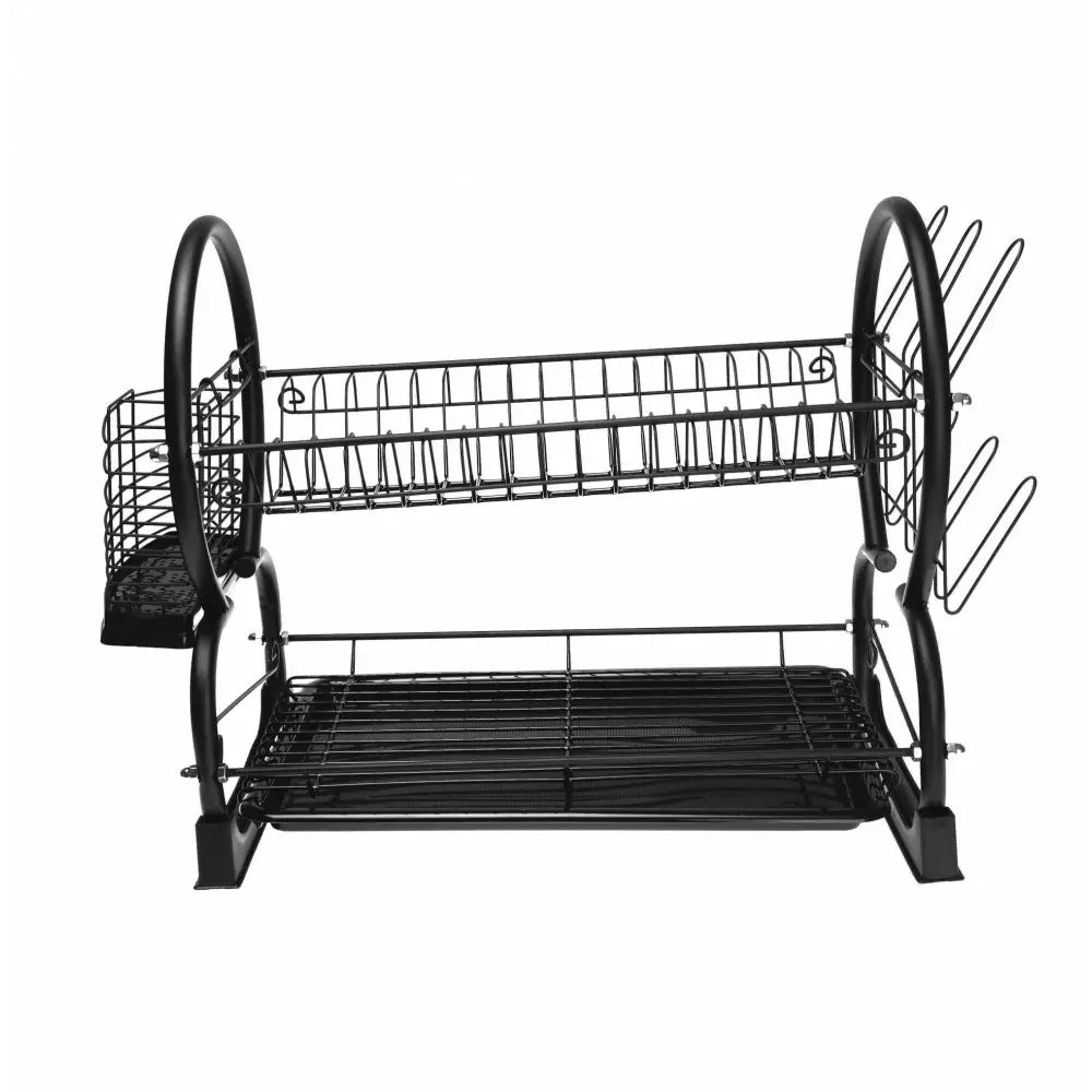Uscător de vase Kinghoff 1500 cu 2 niveluri, 56,5 cm, Suporturi pentru pahare și tacâmuri, Negru