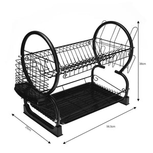 Uscător de vase Kinghoff 1500 cu 2 niveluri, 56,5 cm, Suporturi pentru pahare și tacâmuri, Negru