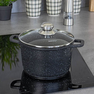 Cratiță adâncă Kinghoff 1599, 10 L, Finisaj marmorat, Inducție, Negru