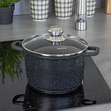 Cratiță adâncă Kinghoff 1599, 10 L, Finisaj marmorat, Inducție, Negru