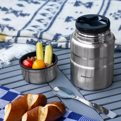 Termos alimentar KingHoff 1457, 500 ml, perete dublu, lingură, oțel inoxidabil