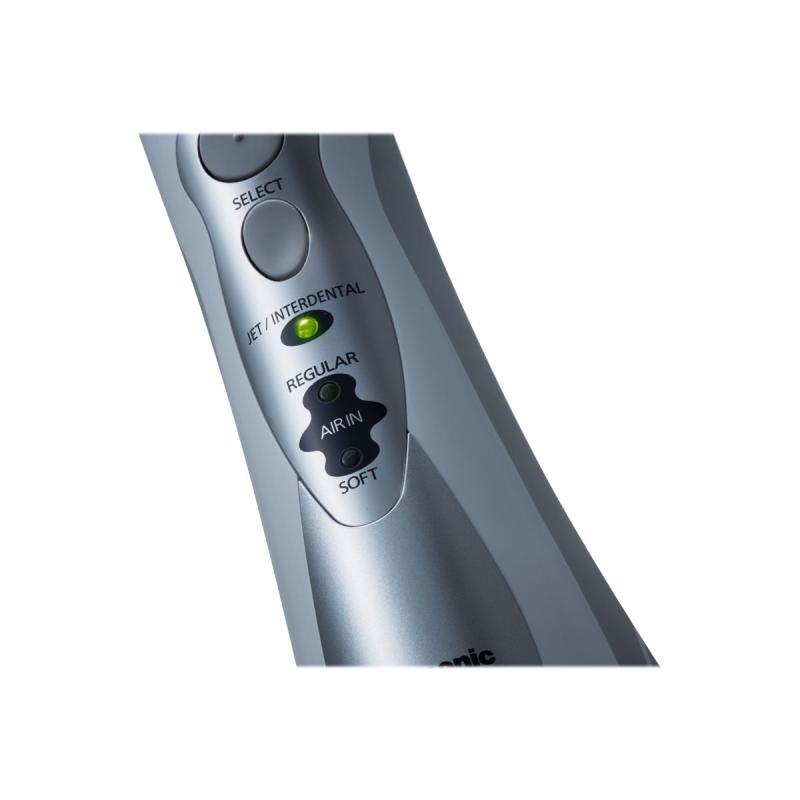 Irigator dentar Panasonic EW1411H845, Baterie, Curățare pungă parodontală, Alb/Argintiu