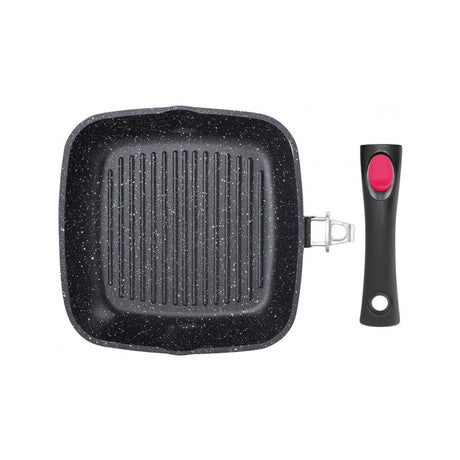Tigaie grill KingHoff 1511, 28 cm, acoperire din marmură, capac și mâner detașabil 