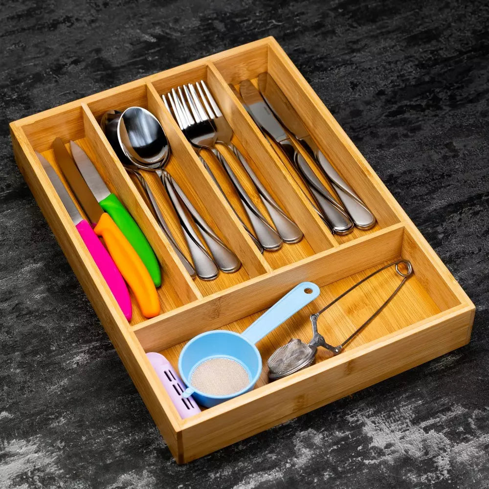 Dispenser de tacâmuri Kinghoff 1222, Bambus, 5 compartimente