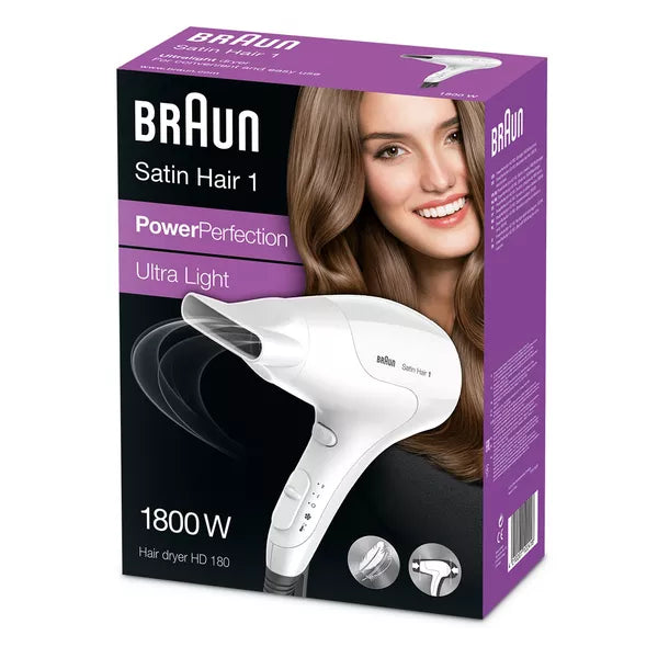 Uscător de păr Braun HD180, 1800 W, 2 setări de temperatură, alb