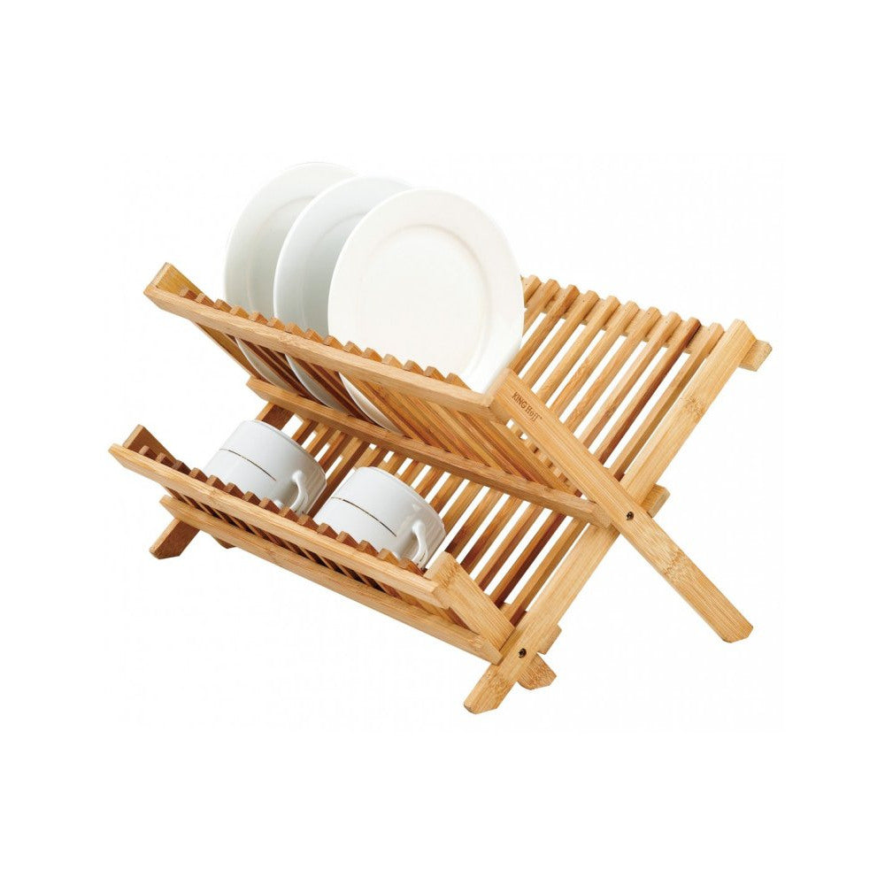 Suport pentru uscare vase KingHoff 1631, 2 niveluri, pliabil, 40x33x24 cm, bambus