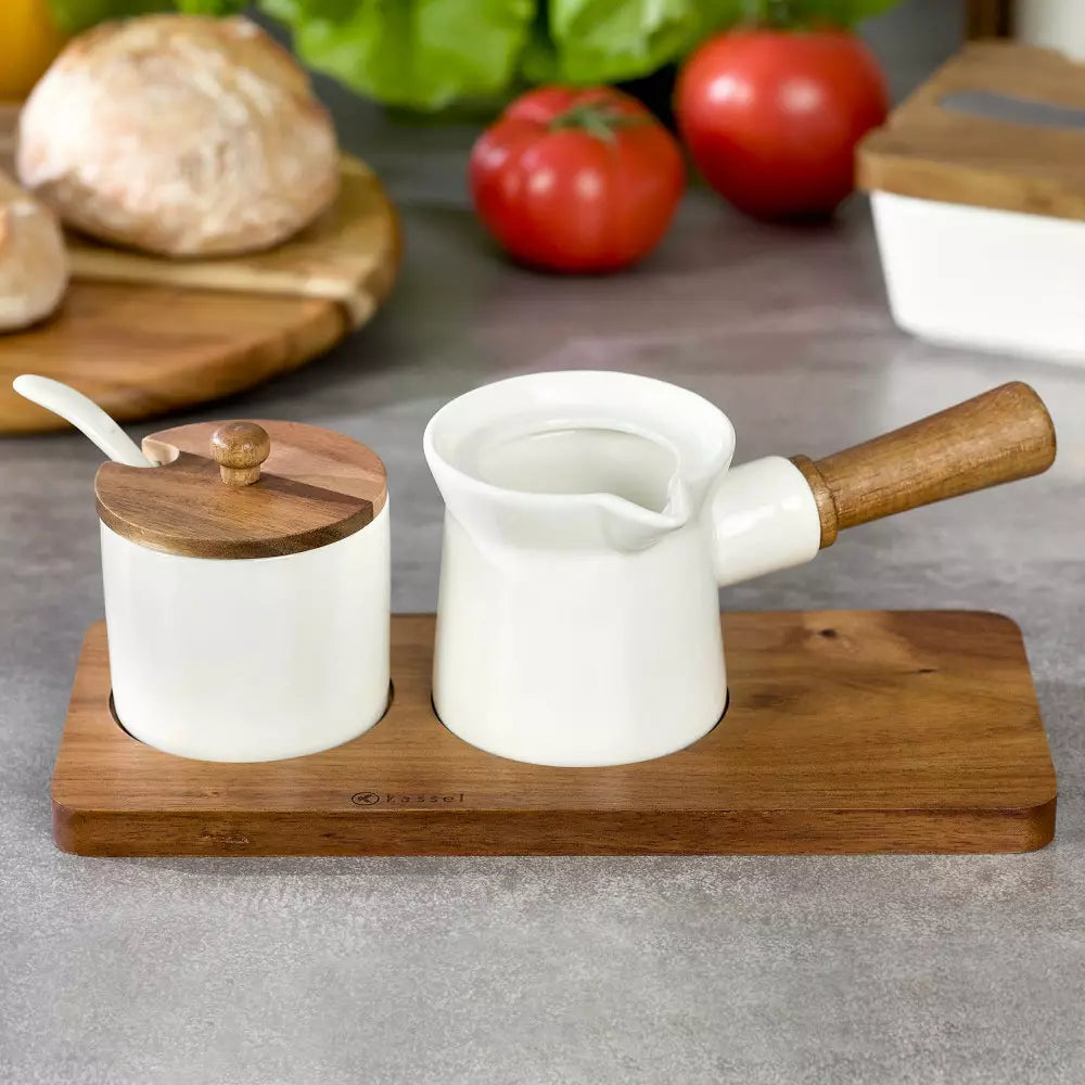 Set de cafea Kassel 93559, Porțelan și lemn de salcâm