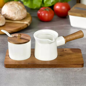 Set de cafea Kassel 93559, Porțelan și lemn de salcâm