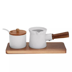 Set de cafea Kassel 93559, Porțelan și lemn de salcâm