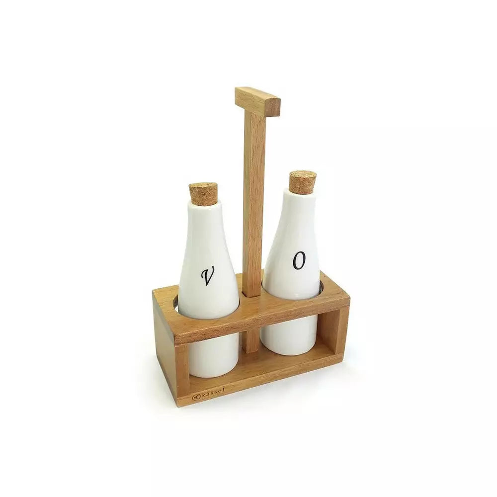 Set de ulei de măsline Kassel 93576, Acacia, Porțelan, 3 piese