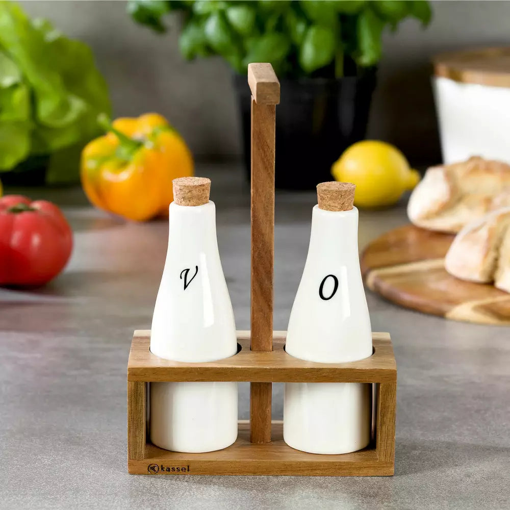 Set de ulei de măsline Kassel 93576, Acacia, Porțelan, 3 piese