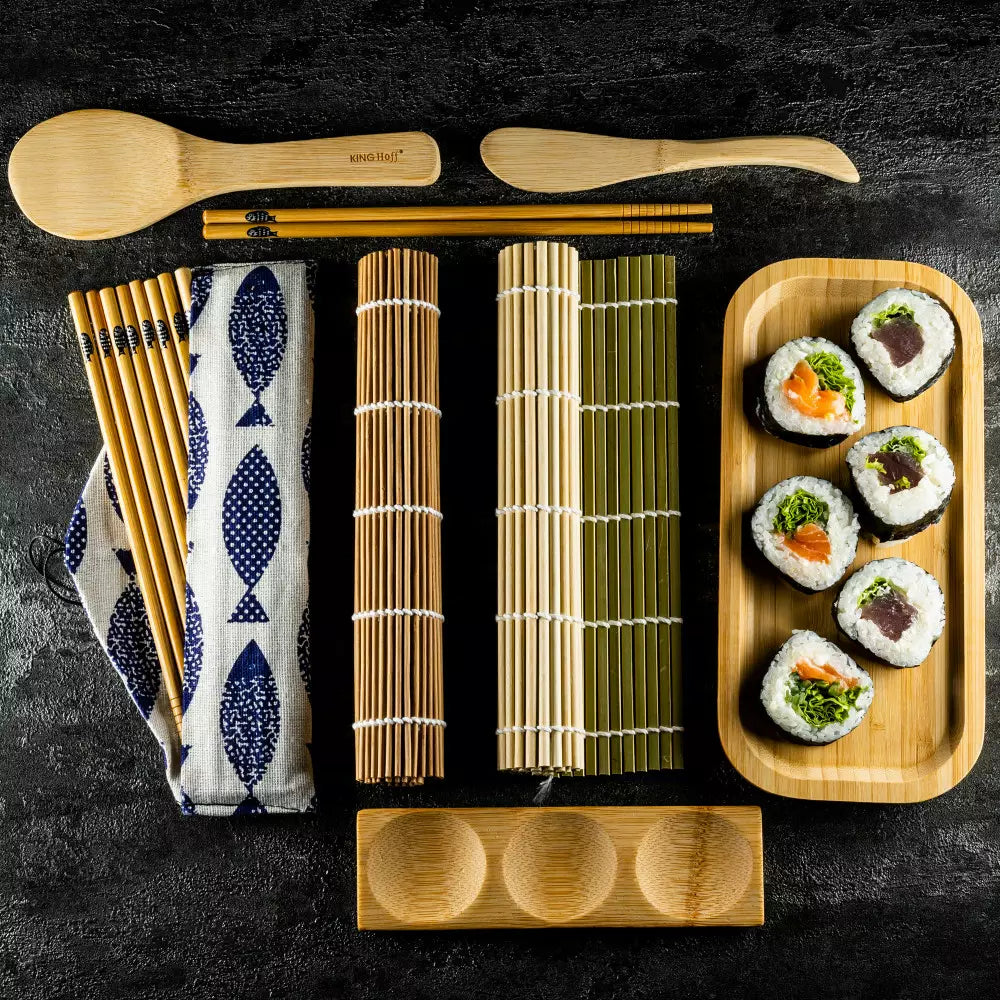 Set de sushi KingHoff 1704, 11 piese, 100% bambus, fără BPA, maro